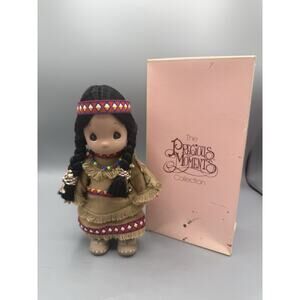 Precious Moments Native American Girl Doll Braids Beaded Dress w Box 9”